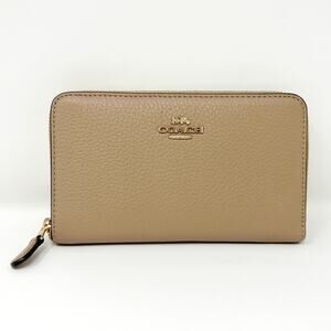 Coach Medium Id Zip Wallet in Taupe Leather C4124